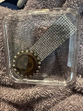 Sparkling Silver Rhinestone Bracelet Watch with Brown Accent. Upcycled